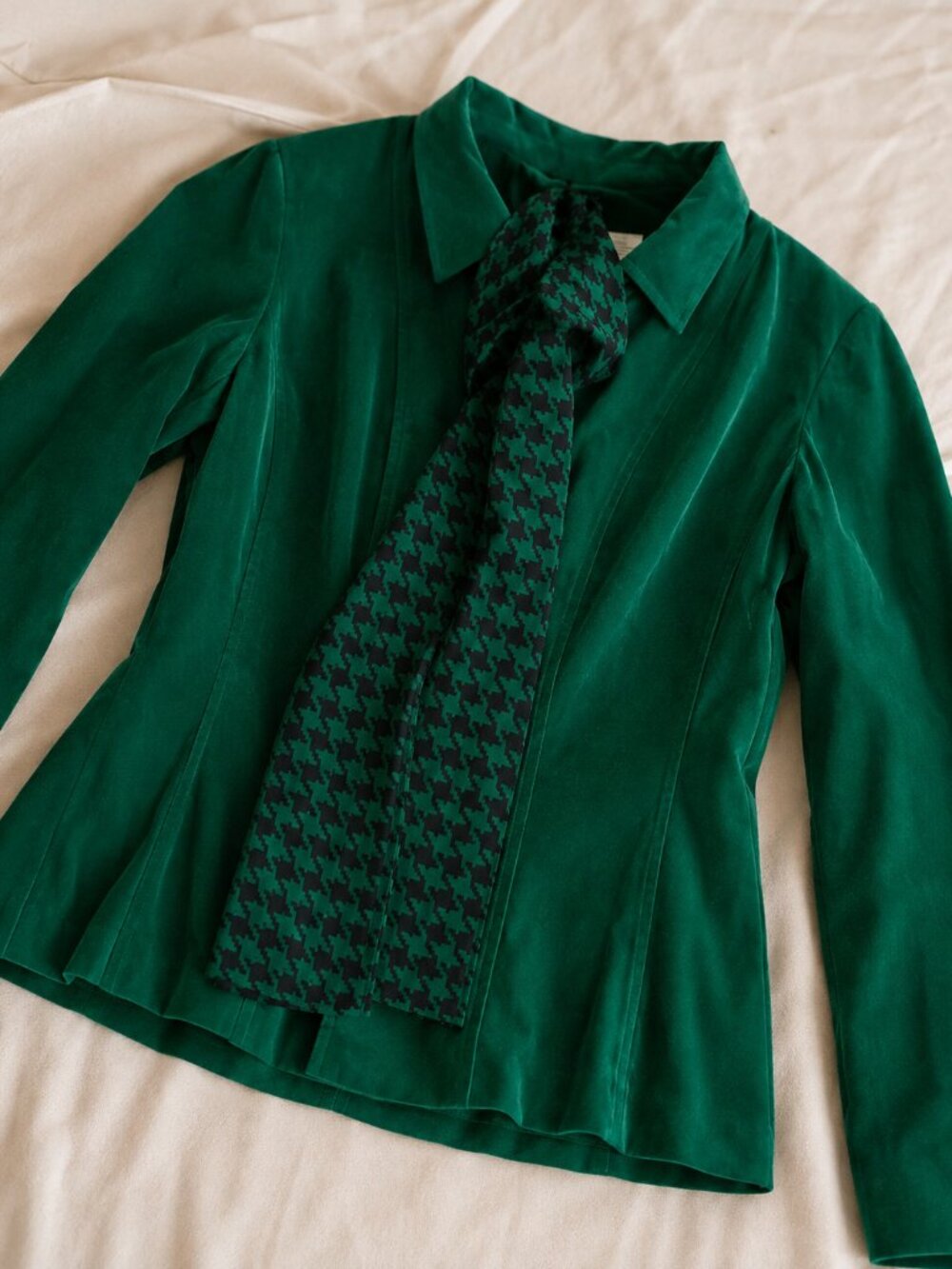 Structured Velour Jacket with Padded Shoulders